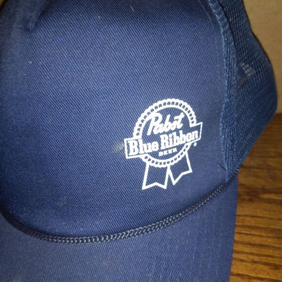 Vintage Pabst Blue Ribbon Beer Mesh Cap Hat Blue White  Adjustable - Picture 2 of 8